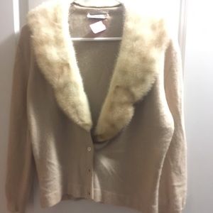 Vintage cashmere cardigan with mink trim